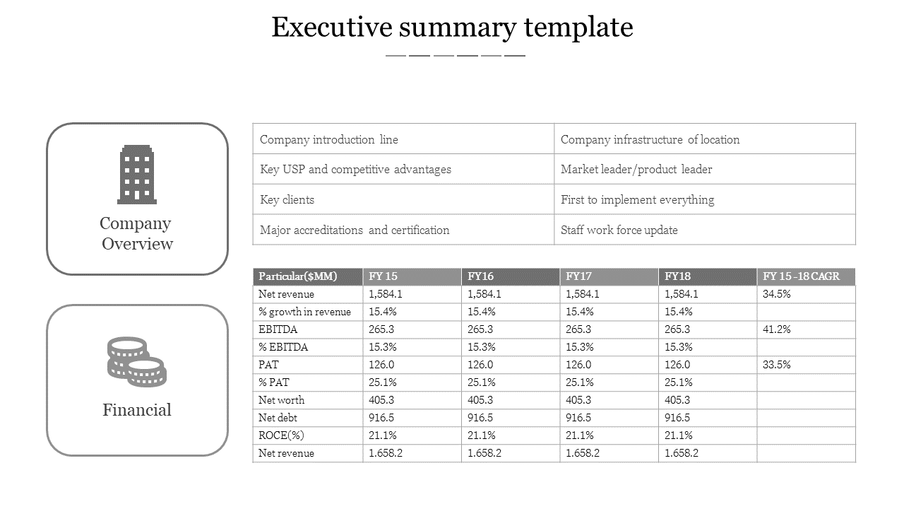 Elegant Executive Summary Template PPT With Grey Color